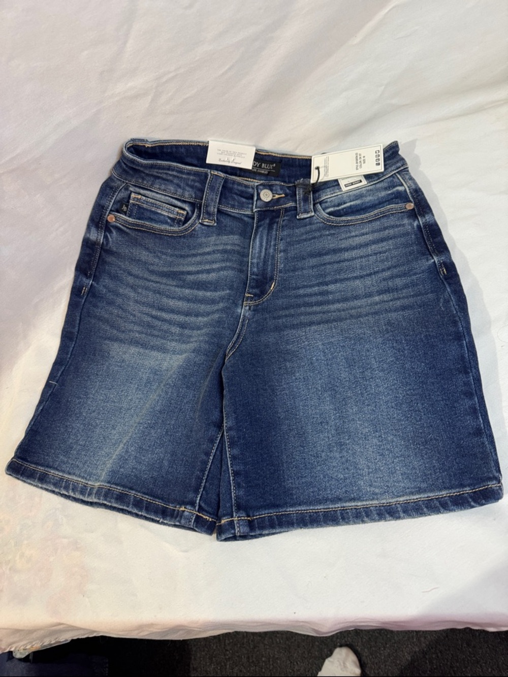 Judy Blue Dark Blue High-Rise Denim Jean Shorts with longer inseam!